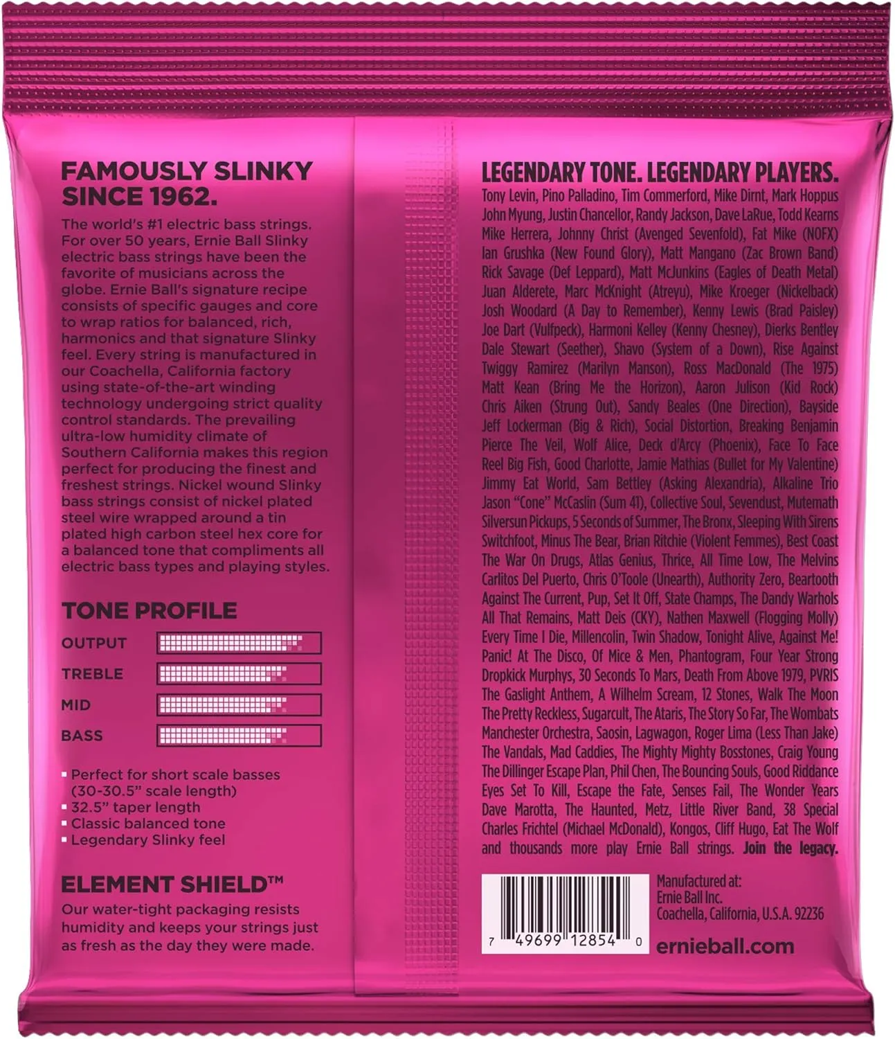 Ernie Ball Short Scale Super Slinky Nickel Wound Bass Guitar Strings, 40-100 Gauge (P02854)