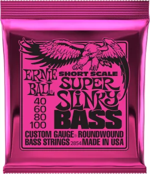 Ernie Ball Short Scale Super Slinky Nickel Wound Bass Guitar Strings, 40-100 Gauge (P02854)
