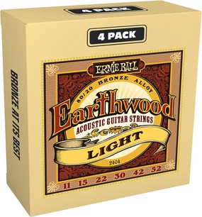 Ernie Ball Earthwood 80/20 Bronze Light Acoustic Guitar Strings 4 pack - 11-52 Gauge (P02404)