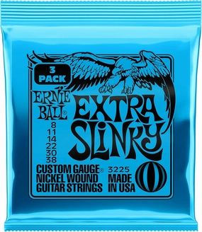 Ernie Ball Extra Slinky Nickel Wound Electric Guitar Strings 3-pack, 8-38 Gauge (P03225)