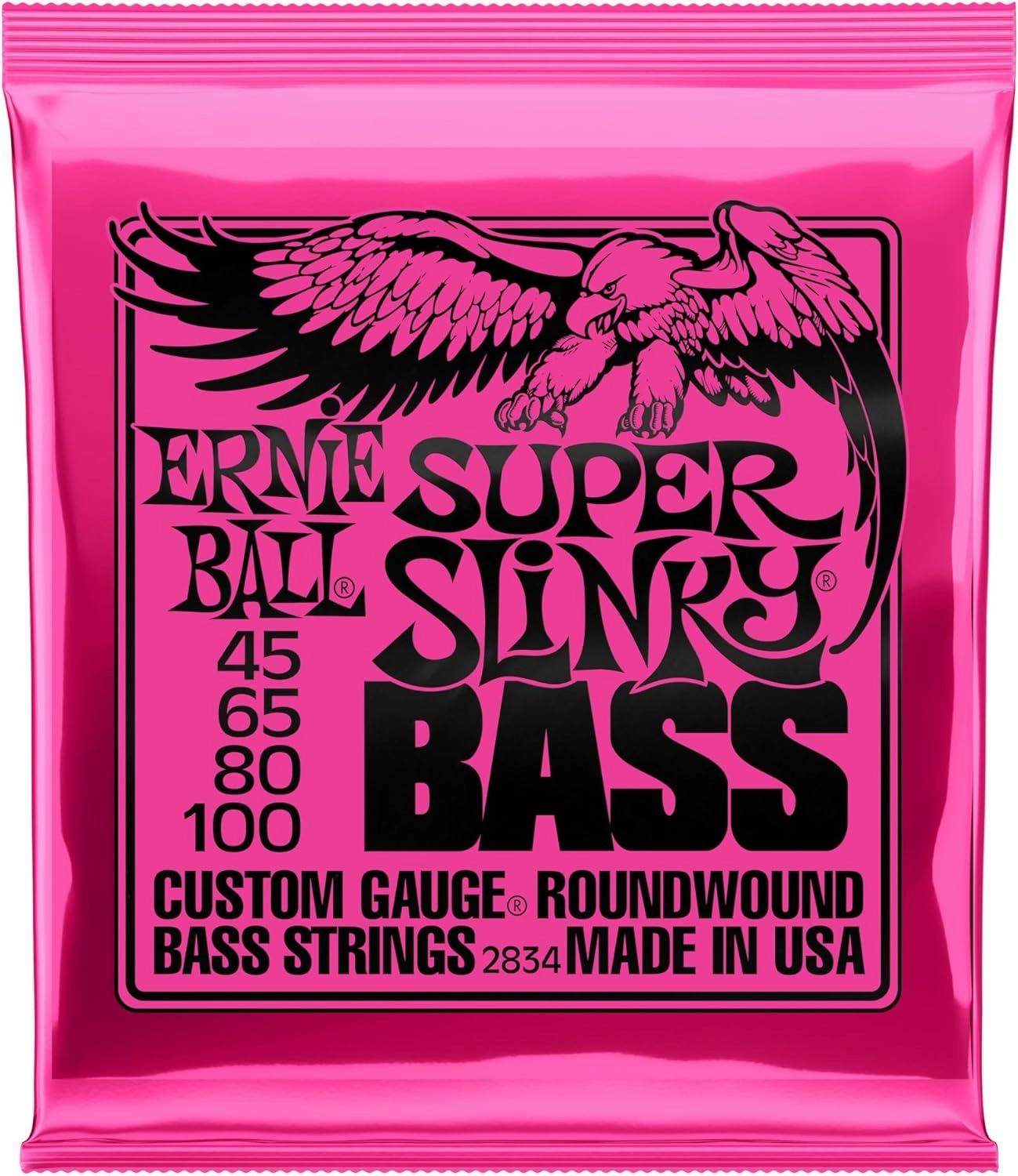 Ernie Ball Super Slinky Nickel Wound Bass Guitar Strings, 45-100 Gauge (P02834)