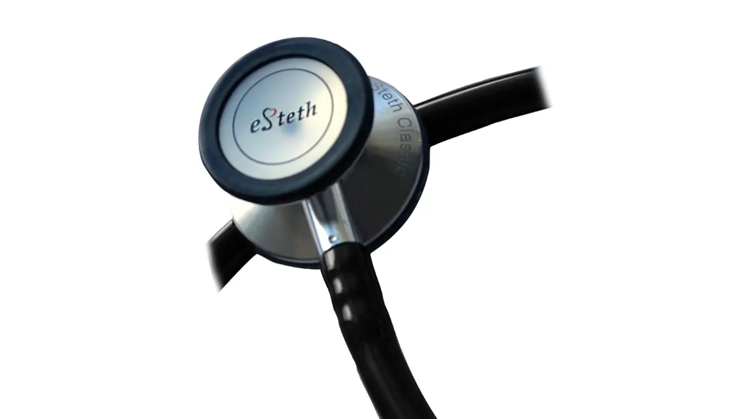 eSteth- eSteth Classic Stethoscope - Stainless Steel Chest Piece with Unique Design, Flexible Stethoscope Tubing - Extra Ear Tips & Non-Chill Ring - 32" Long, Black