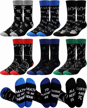 Eurzom 6 Pairs Funny Math Science Socks for Men Novelty Graduation Teacher Gift for Chemist Mathematicians Biology Scientists