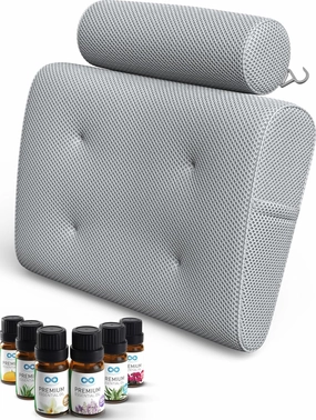 Everlasting Comfort Essential Oils Kit & Bath Pillow Bundle - All Natural Essential Oils for Diffuser, Humidifier, Home, Skin - Memory Foam Head, Neck, Back Support Cushion for Bathtub, Spa, Soaking