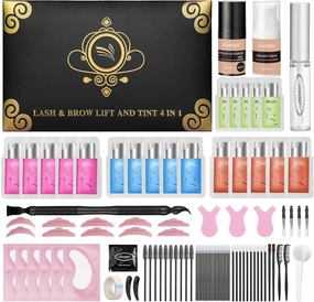 Eyelash Lift Kit and Color Kit, Lomansa Lash Lift and Black Kit Curled Voluminous Lashes Professional 4 Weeks Result Keratin Use for Home Salon