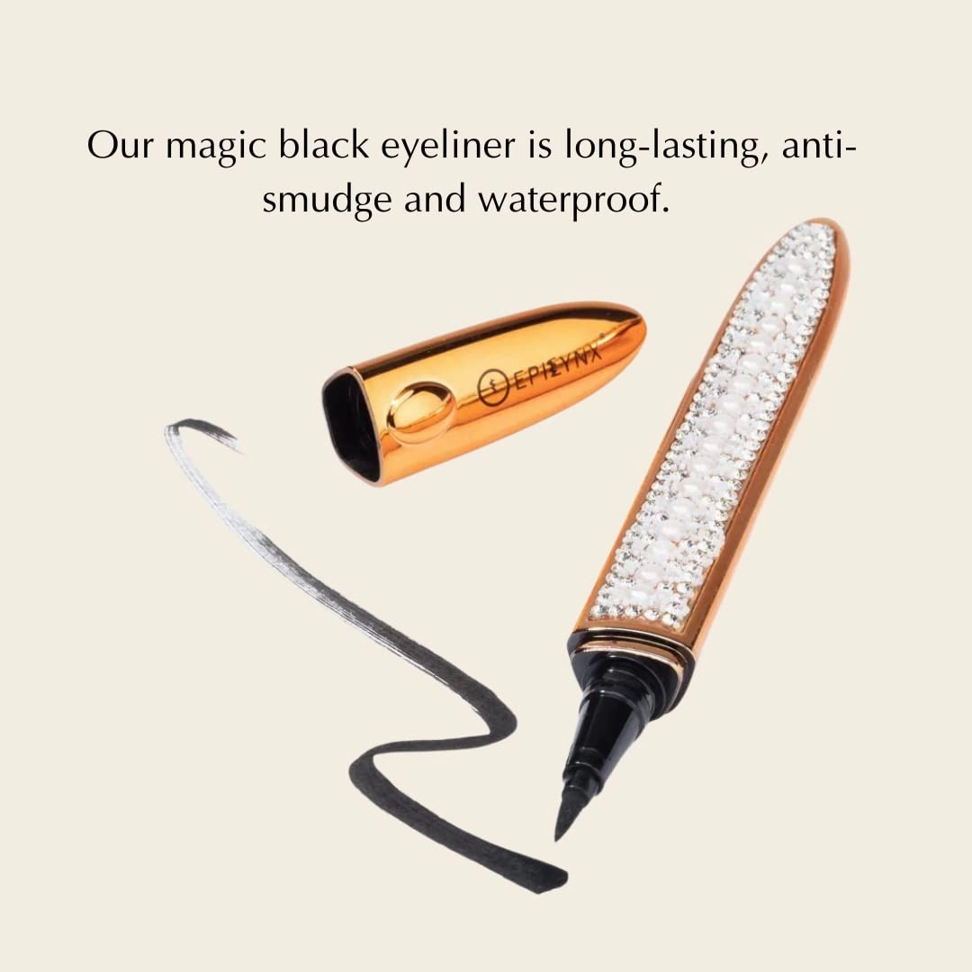 Eyeliner and False Eyelash Set - Black Liquid Eyeliner Adheres Any Lashes without Glue, with False Lashes, for Sensitive Skin, Gluten-Free, Allergen-Free, Vegan