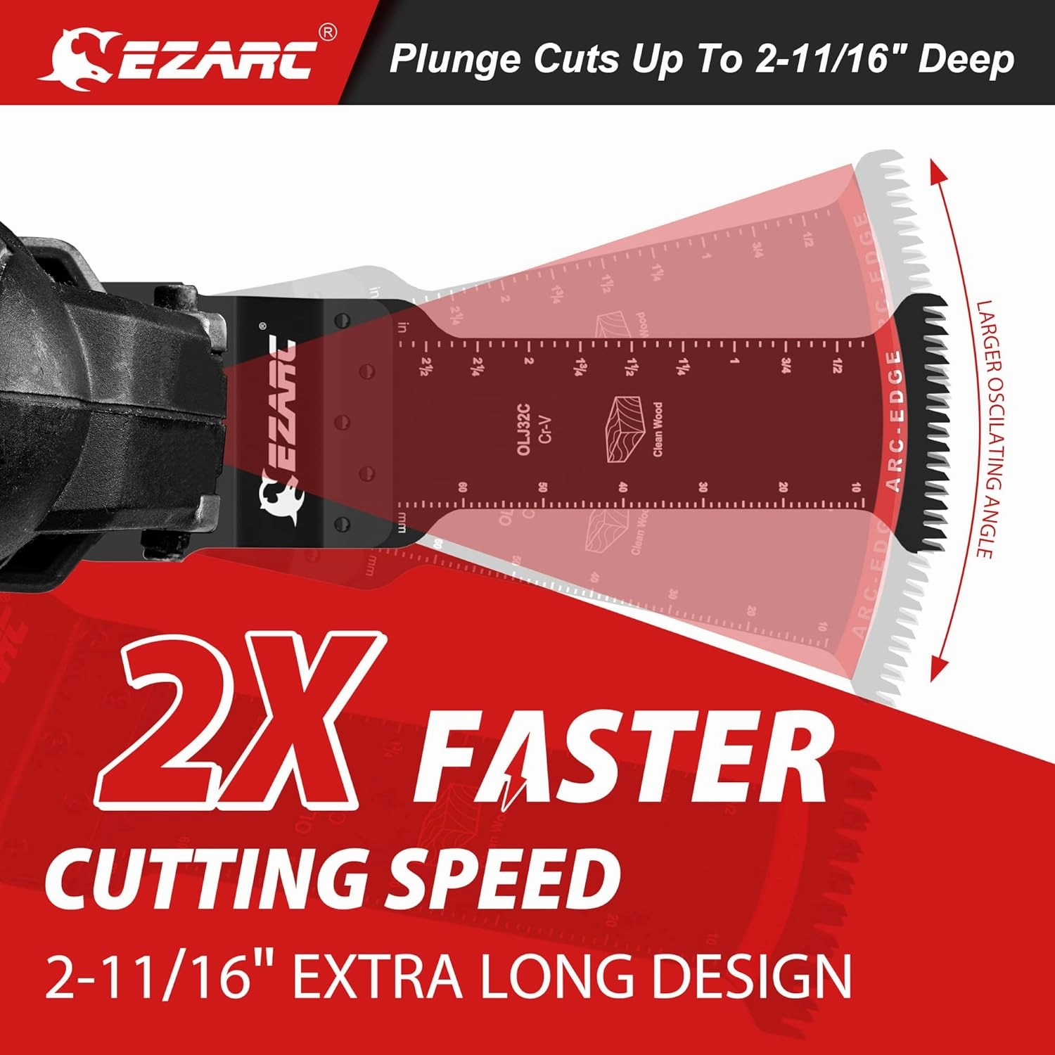 EZARC Oscillating Saw Blades - 10 PCS Extra-Long Reach Arc Edge Multitool with Japanese Teeth, CRV and Bi-Metal Clean Cut for Wood Metal, Universal Quick Release Tool Kits