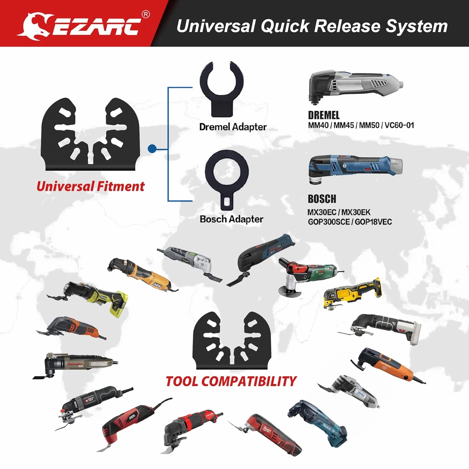 EZARC Oscillating Saw Blades - 10 PCS Extra-Long Reach Arc Edge Multitool with Japanese Teeth, CRV and Bi-Metal Clean Cut for Wood Metal, Universal Quick Release Tool Kits
