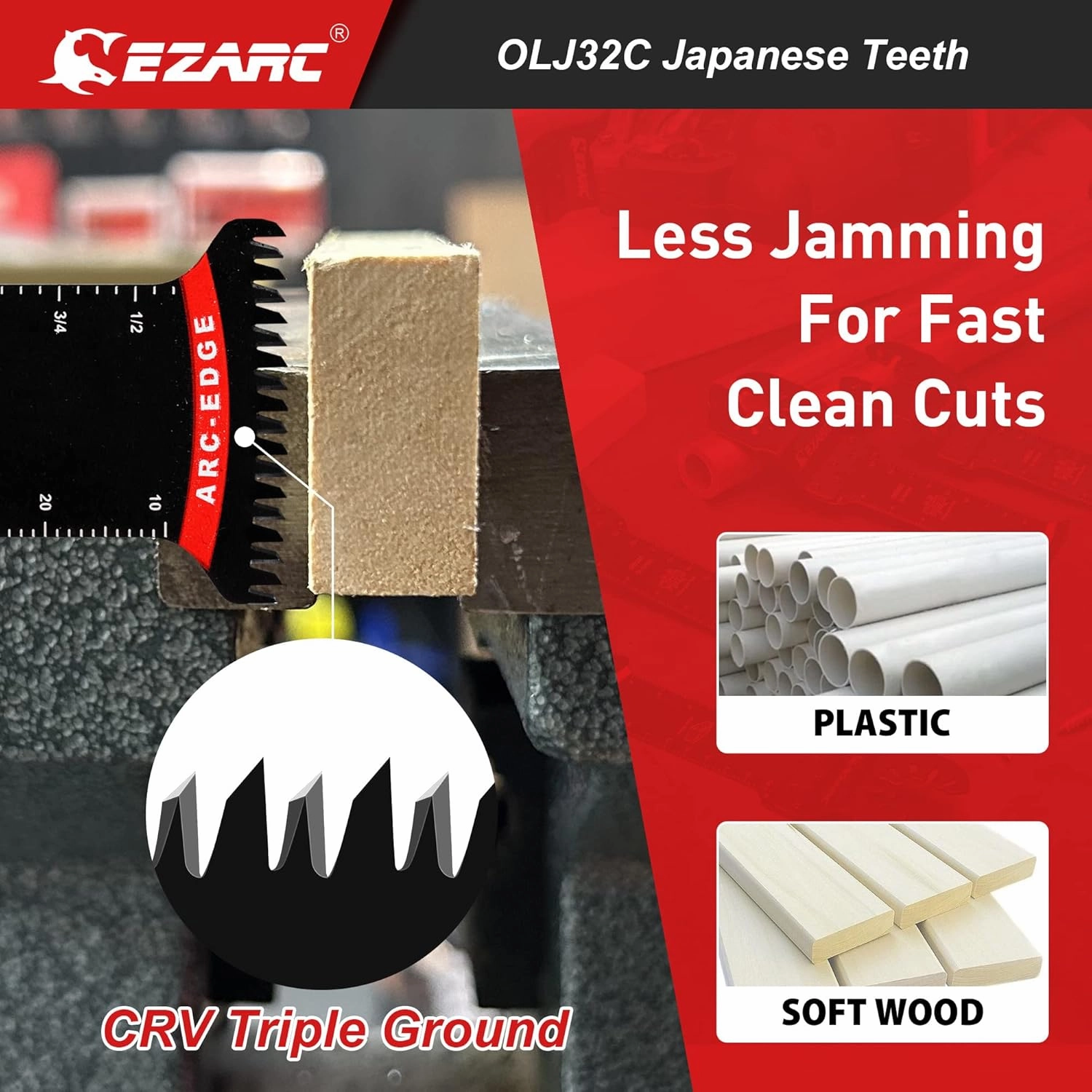 EZARC Oscillating Saw Blades - 10 PCS Extra-Long Reach Arc Edge Multitool with Japanese Teeth, CRV and Bi-Metal Clean Cut for Wood Metal, Universal Quick Release Tool Kits