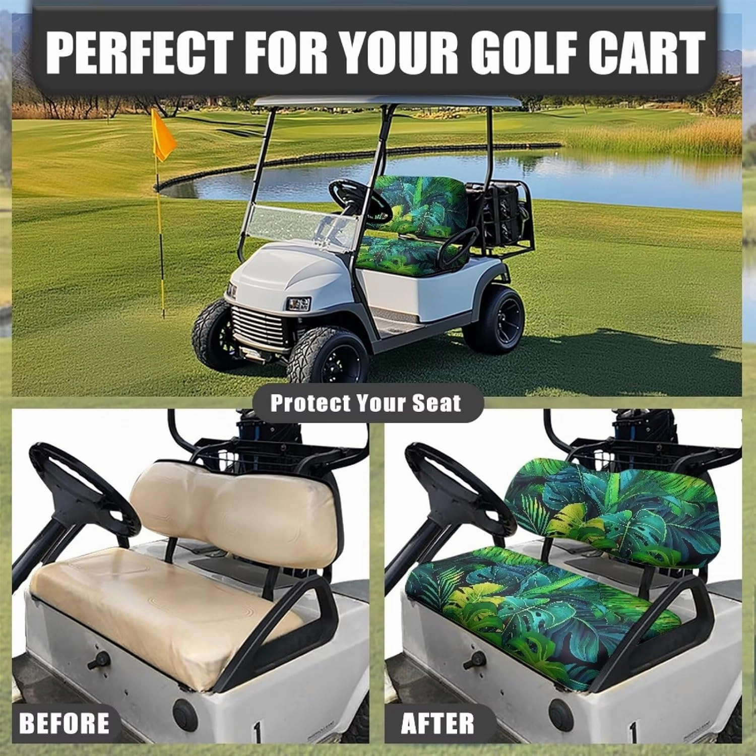 Fashion Print Golf Cart Seat Covers 2 Passenger Golf Cart Backrest Cover Golf Cart Seat Towel Gift for Friends
