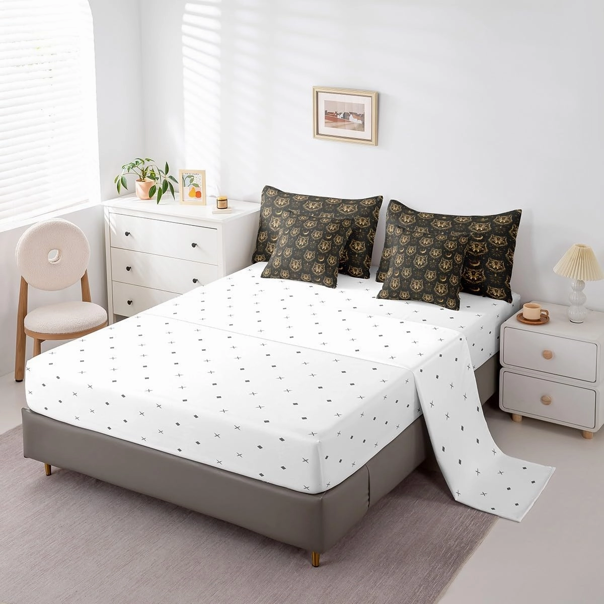 Feelyou Black Yellow Wolf Queen Comforter Set with Sheets Kids Flower Bed in a Bag for Boys Girls Teens Wolves Howling 7 Pieces Bedding Set Animal Wolves Bed Set Mountain Moon Wolf