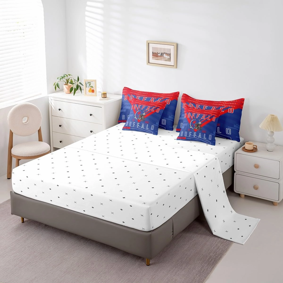 Feelyou Football 7 Pieces Comforter Sets Twin Size Buffalo Bedding Set for All Season Gifts for Football Fans Football City Bed in a Bag with Comforter, Sheets, Pillowcases & Cushion Cover