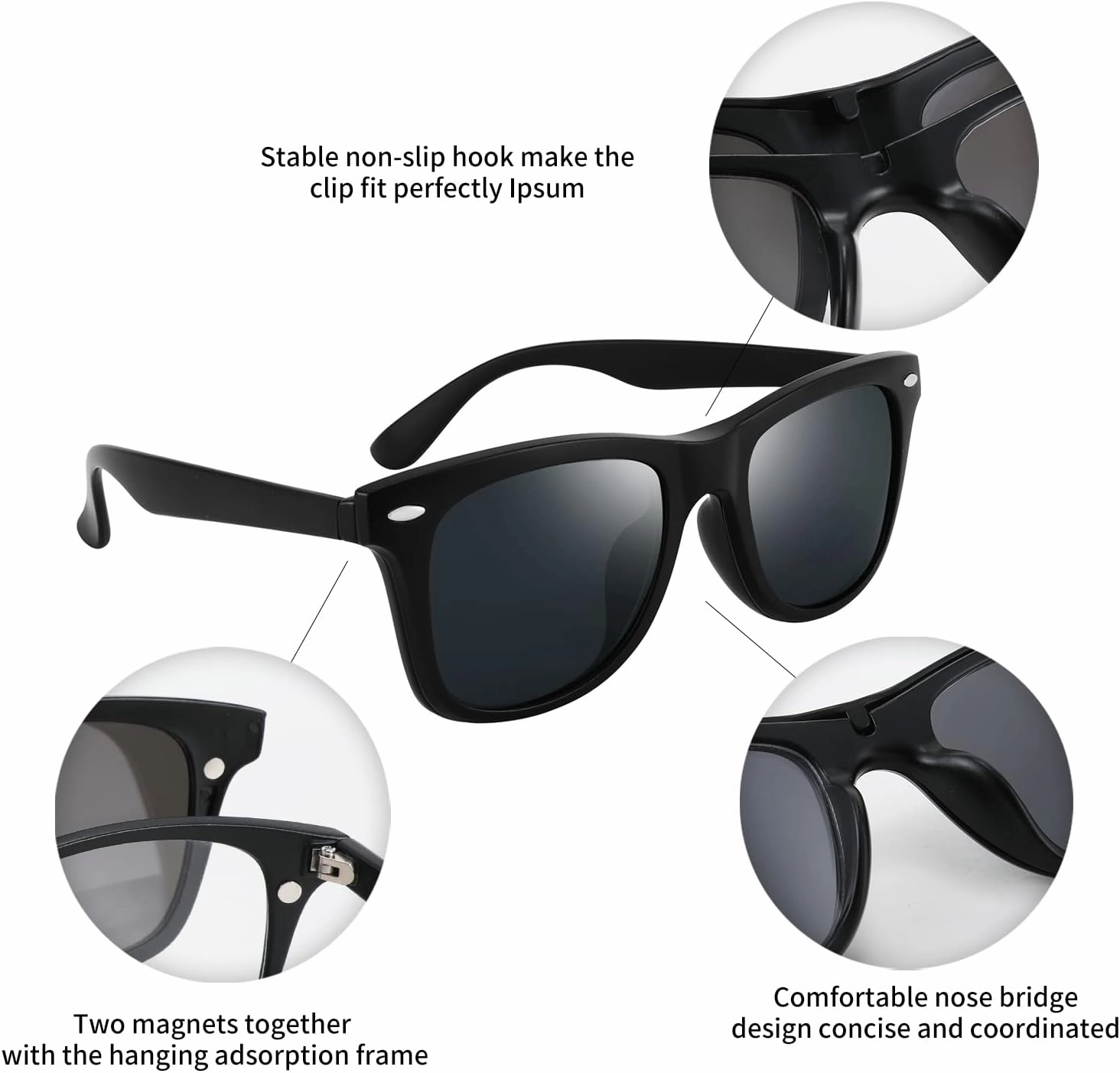 FEISEDY Magnetic Clip on Sunglasses TR90 Frame TAC 5pcs Replacement Lens Set Sunglasses for Men Women B2884