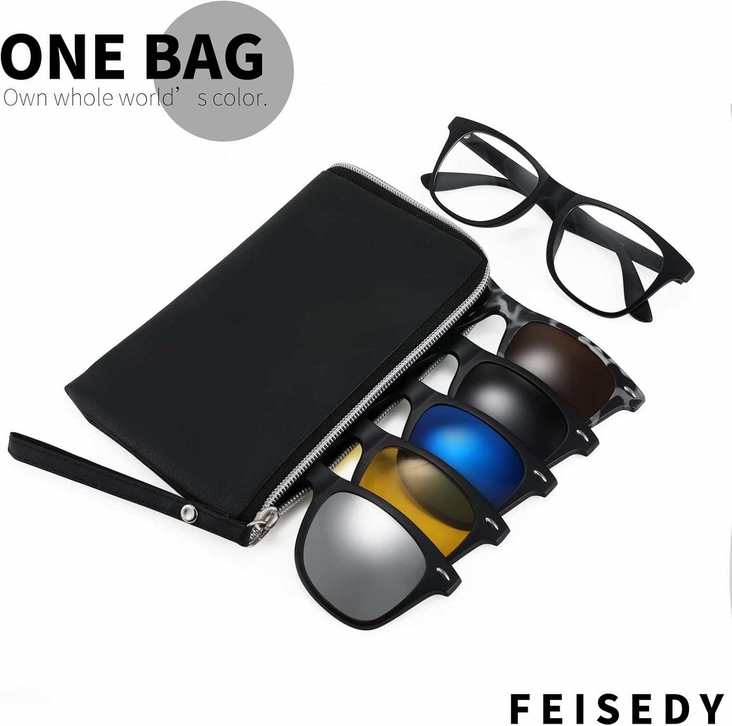 FEISEDY Magnetic Clip on Sunglasses TR90 Frame TAC 5pcs Replacement Lens Set Sunglasses for Men Women B2884