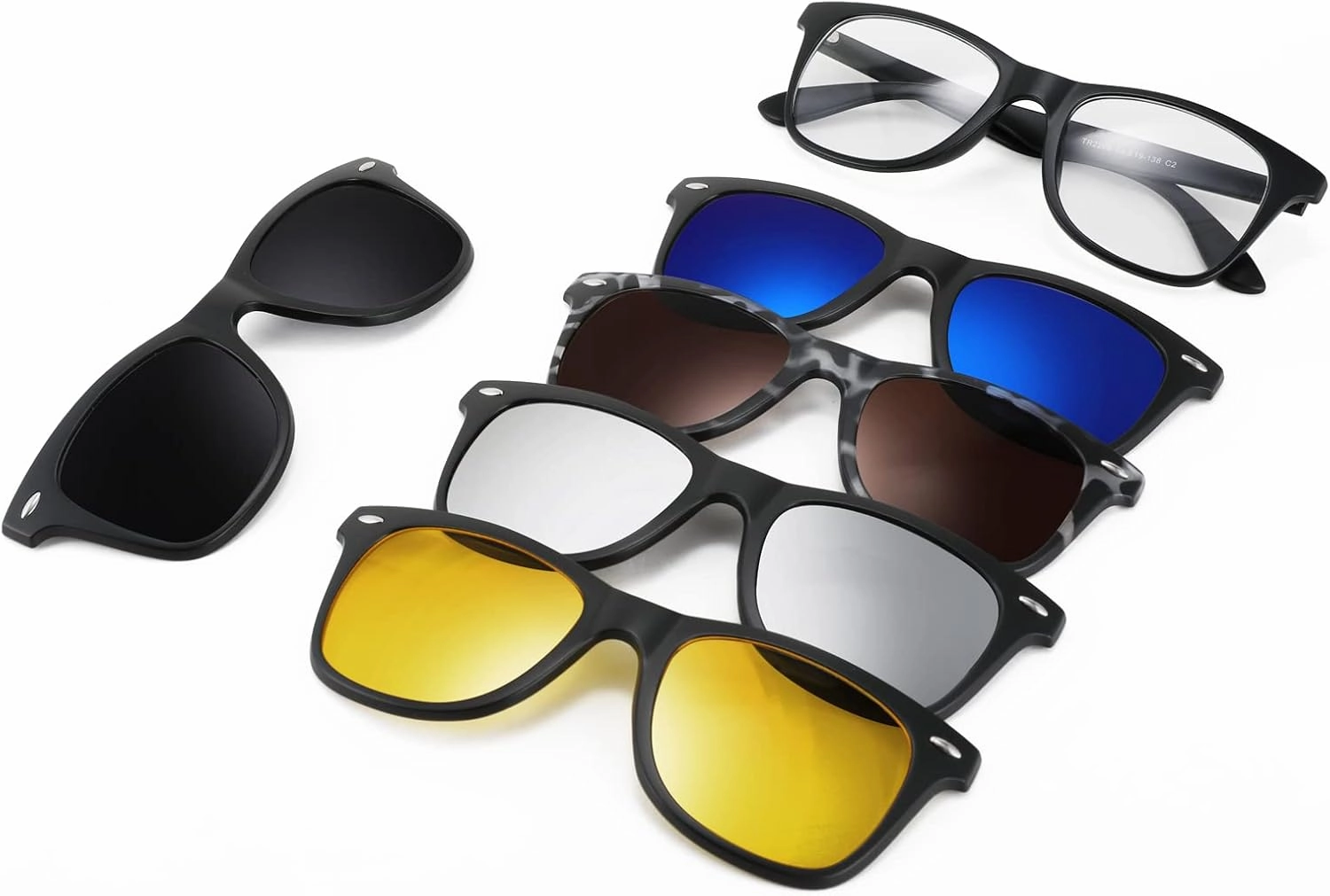 FEISEDY Magnetic Clip on Sunglasses TR90 Frame TAC 5pcs Replacement Lens Set Sunglasses for Men Women B2884