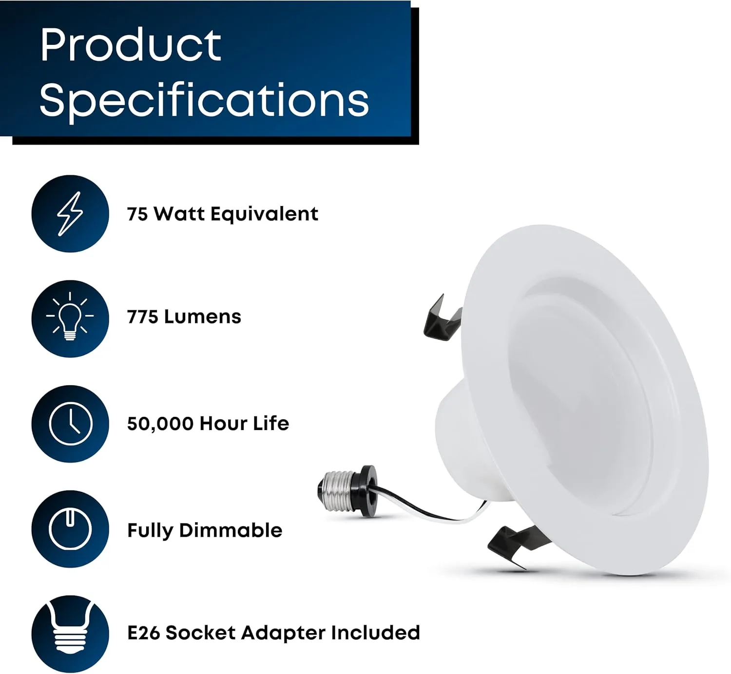 Feit Electric 4 Inch LED Recessed Lighting Retrofit Downlight - Pre-Mounted Trim - Standard Base Adapter - 5000K Daylight - Dimmable- 75W Equivalent - High Output, 6 Pack - LEDR4HO/950CA/6
