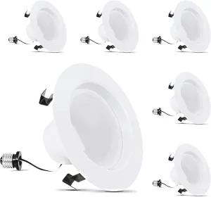 Feit Electric 4 Inch LED Recessed Lighting Retrofit Downlight - Pre-Mounted Trim - Standard Base Adapter - 5000K Daylight - Dimmable- 75W Equivalent - High Output, 6 Pack - LEDR4HO/950CA/6