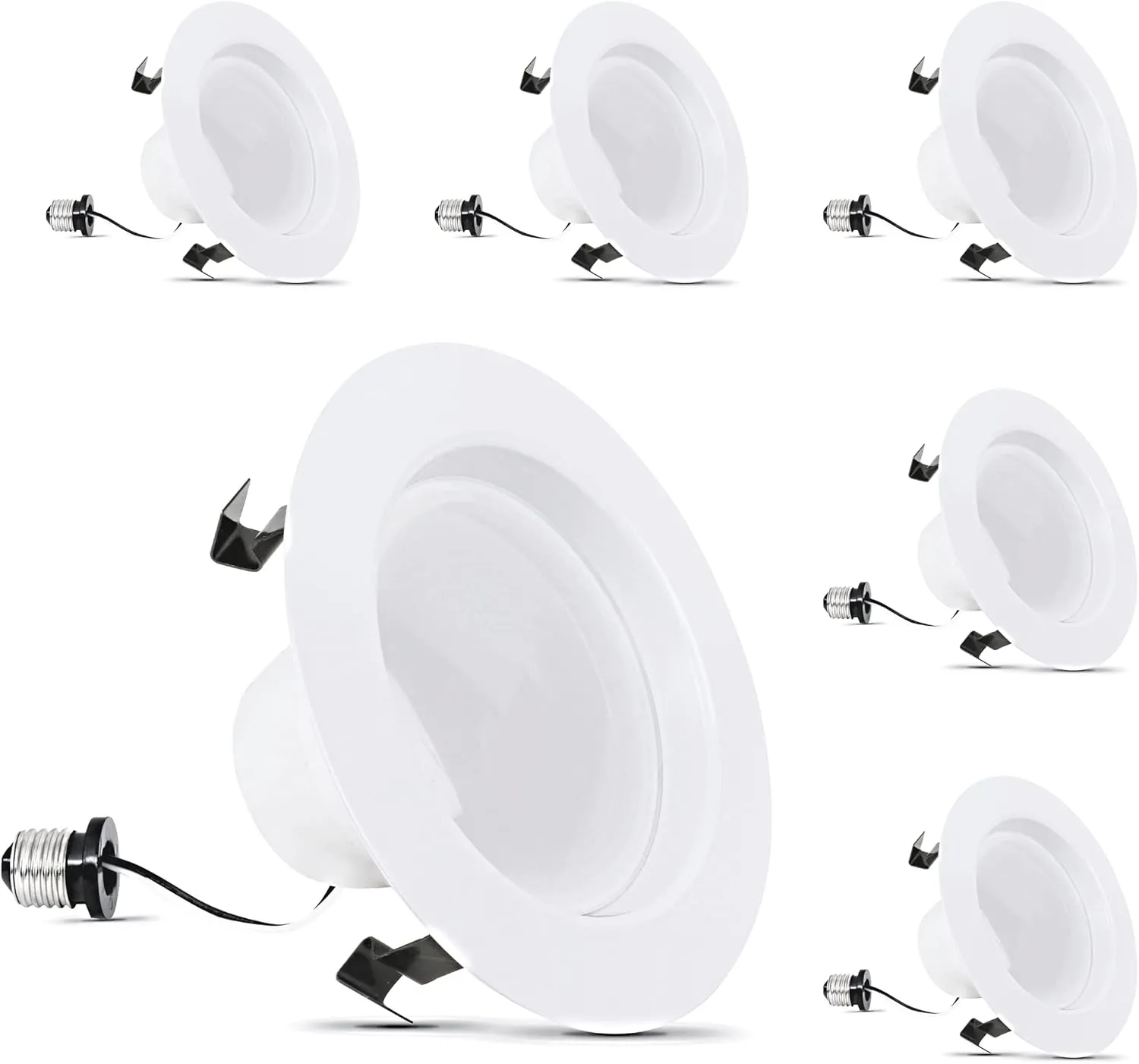 Feit Electric 4 Inch LED Recessed Lighting Retrofit Downlight - Pre-Mounted Trim - Standard Base Adapter - 5000K Daylight - Dimmable- 75W Equivalent - High Output, 6 Pack - LEDR4HO/950CA/6