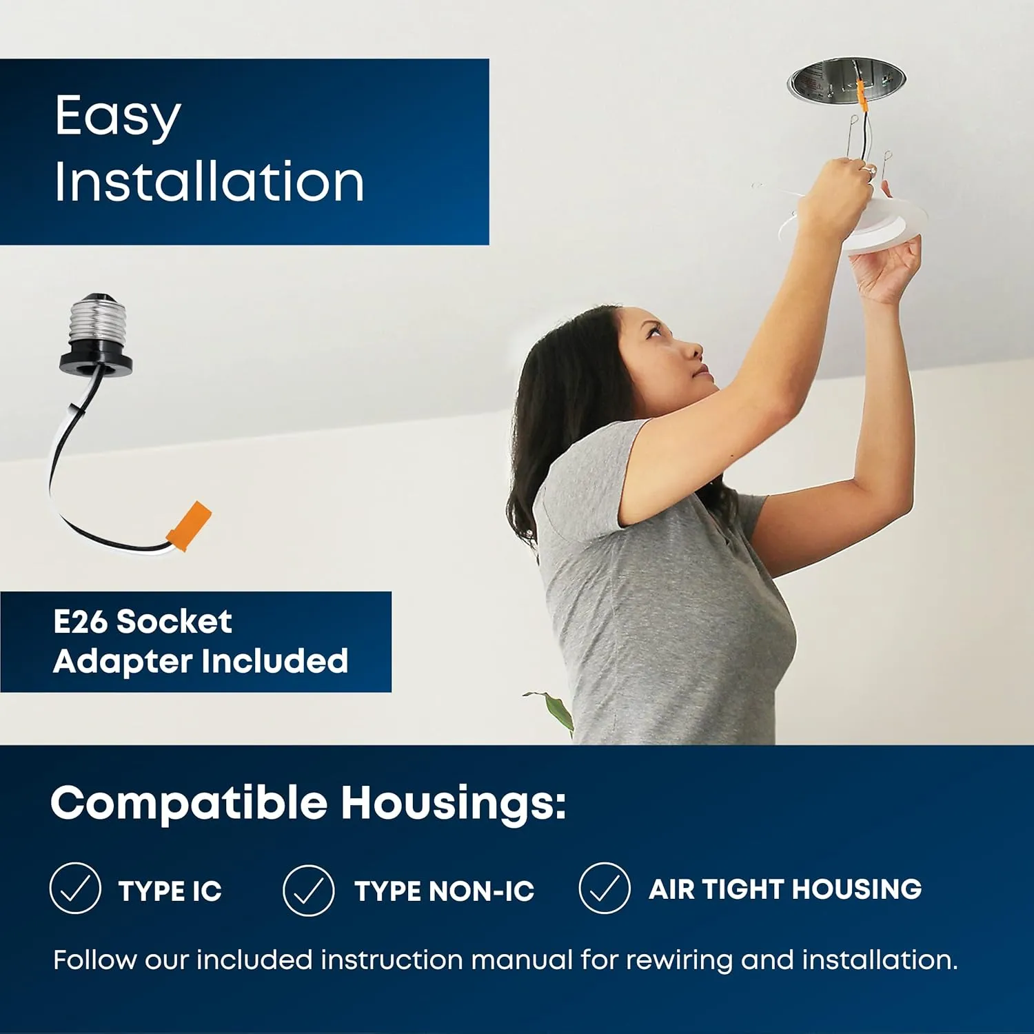 Feit Electric 4 Inch LED Recessed Lighting Retrofit Downlight - Pre-Mounted Trim - Standard Base Adapter - 5000K Daylight - Dimmable- 75W Equivalent - High Output, 6 Pack - LEDR4HO/950CA/6
