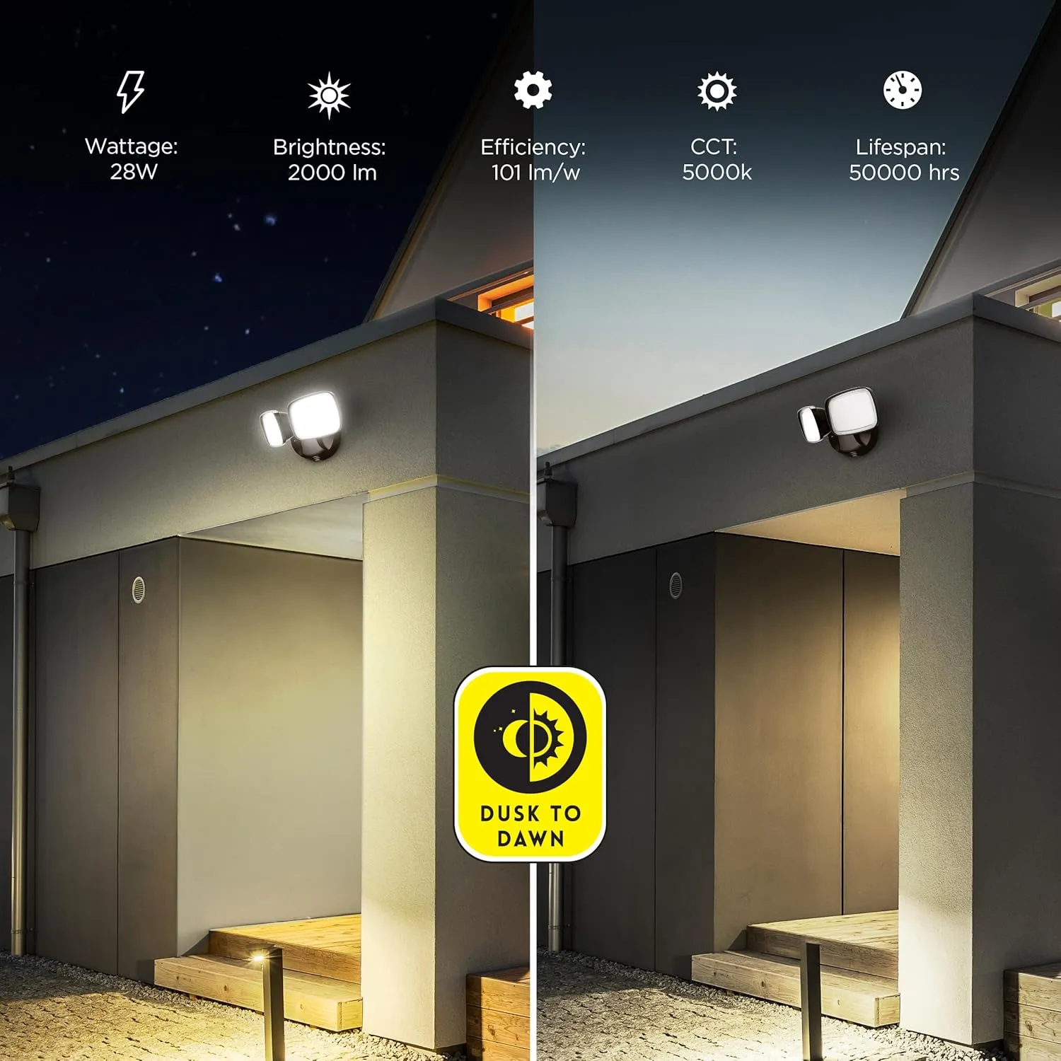 Feit Electric LED Security Light with Motion Sensor and Dusk to Dawn, Outdoor 46W Flood Light, Adjustable 3 Head, Wall Mount, 5000 Lumens, 5000k Daylight, Hardwired, Black S10.5TFL/850/MOT/BZ