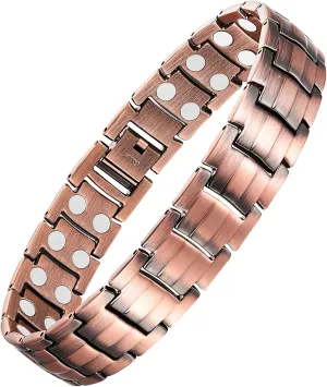 Feraco Men's Copper Magnetic Bracelet Elegant 99.99% Solid Copper Bracelets with Double-Row Strong Magnets,Magnetic Jewelry