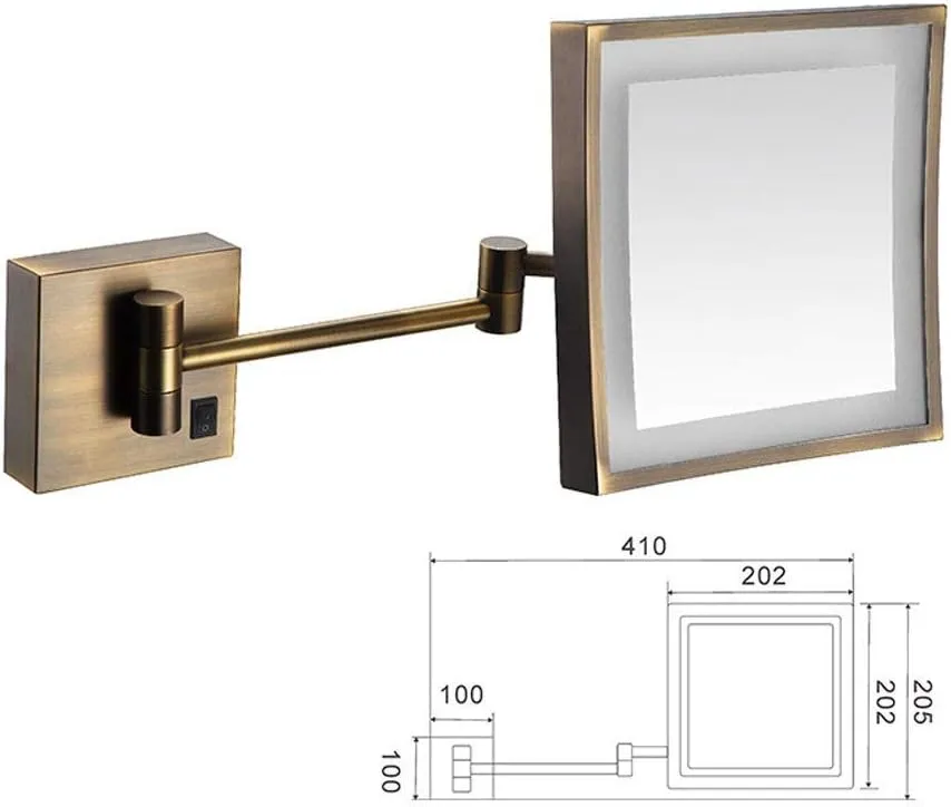 FIDEMM Wall Mounted Makeup Mirror 3X Magnification Single Side Square Vanity Mirror Extendable Built-in Lithium Battery (Color : #4)