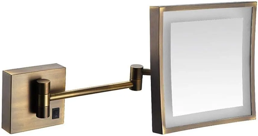 FIDEMM Wall Mounted Makeup Mirror 3X Magnification Single Side Square Vanity Mirror Extendable Built-in Lithium Battery (Color : #4)