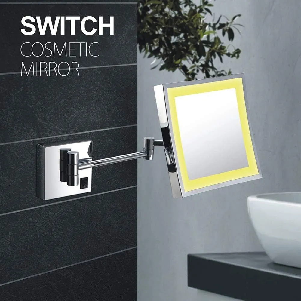 FIDEMM Wall Mounted Makeup Mirror 3X Magnification Single Side Square Vanity Mirror Extendable Built-in Lithium Battery (Color : #4)