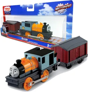 Fisher Price Year 2011 Thomas and Friends Trackmaster Motorized Railway Battery Powered Tank Engine 2 Pack Train Set - DASH the Grey and Orange Color Misty Island Steam Engine with Maroon Cargo Car