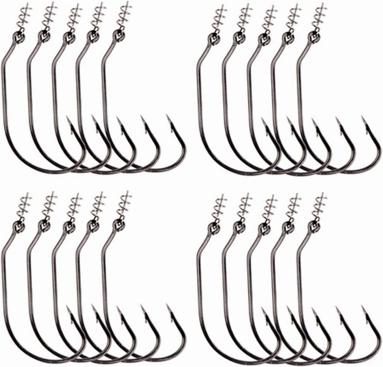 Fishhook 20pcs Twist Lock Fishing Hooks Hooks Kit with Centering Pin for Soft Lure Baits 5 Sizes fishhooks
