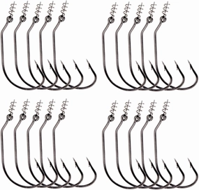 Fishhook 20pcs Twist Lock Fishing Hooks Hooks Kit with Centering Pin for Soft Lure Baits 5 Sizes fishhooks