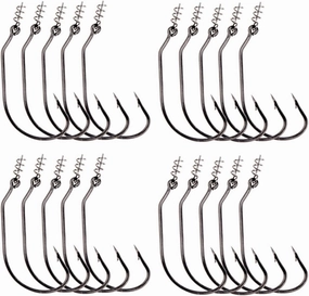 Fishhook 20pcs Twist Lock Fishing Hooks Hooks Kit with Centering Pin for Soft Lure Baits 5 Sizes fishhooks