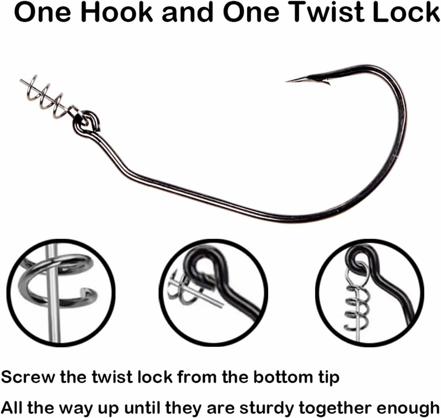 Fishhook 20pcs Twist Lock Fishing Hooks Hooks Kit with Centering Pin for Soft Lure Baits 5 Sizes fishhooks