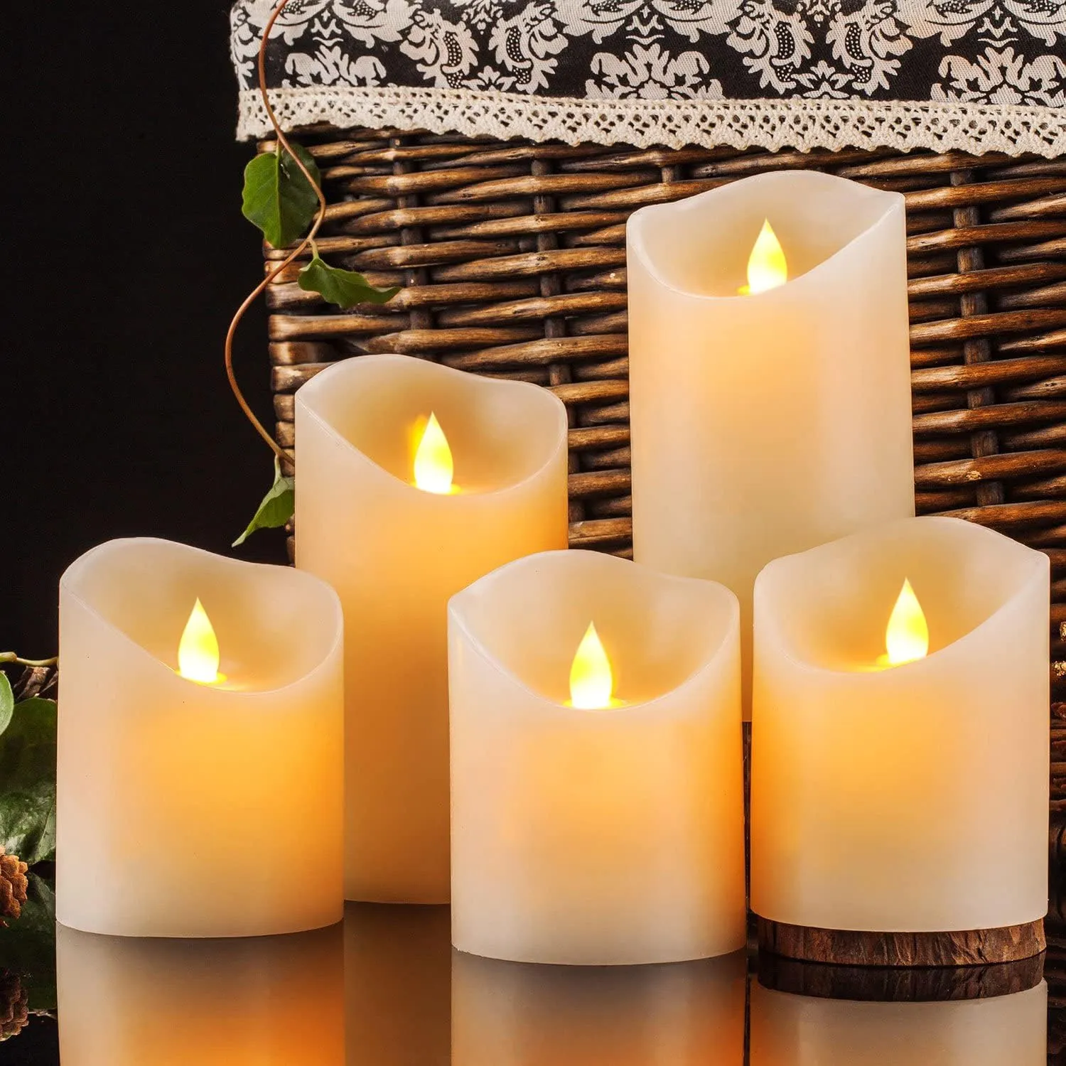 Flameless Candles, Flickering Moving Flame LED Candles Set of 5 (Size: D: 3" x H: 4"/4"/4"/6"/6") Pillar Realistic Real Wax Battery Operated Candles with Remote Control 2 4 6 8 Hours Timer
