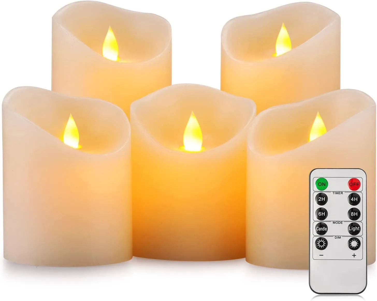 Flameless Candles, Flickering Moving Flame LED Candles Set of 5 (Size: D: 3" x H: 4"/4"/4"/6"/6") Pillar Realistic Real Wax Battery Operated Candles with Remote Control 2 4 6 8 Hours Timer