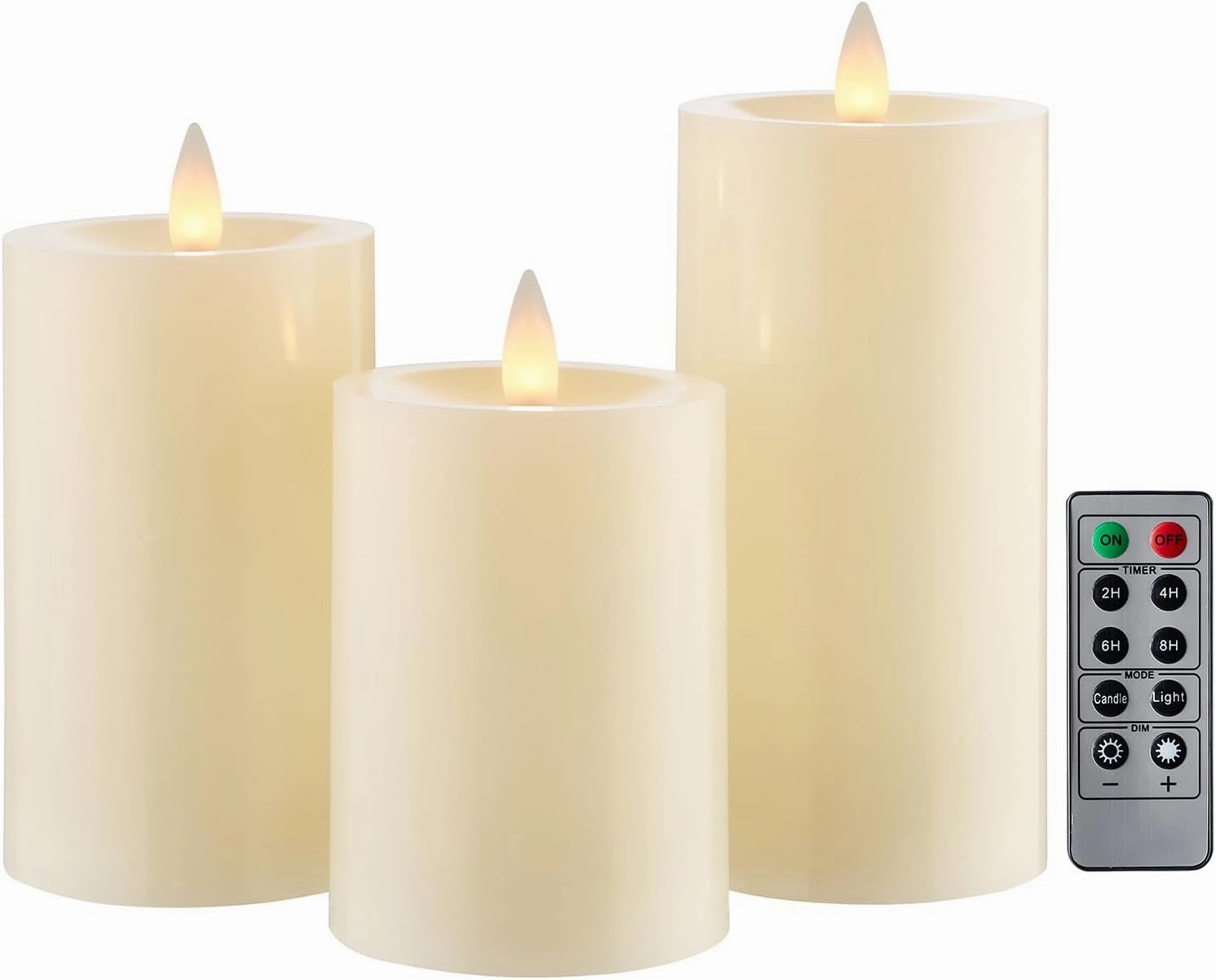 Flameless Pillar Candles Flickering with Remote Timer, Battery Operated LED Candles Up to 400 Hours, 3D Moving Flame Real Wax Candles, Set of 3, D3 x H4, 5", 6",Remote Included(Ivory)