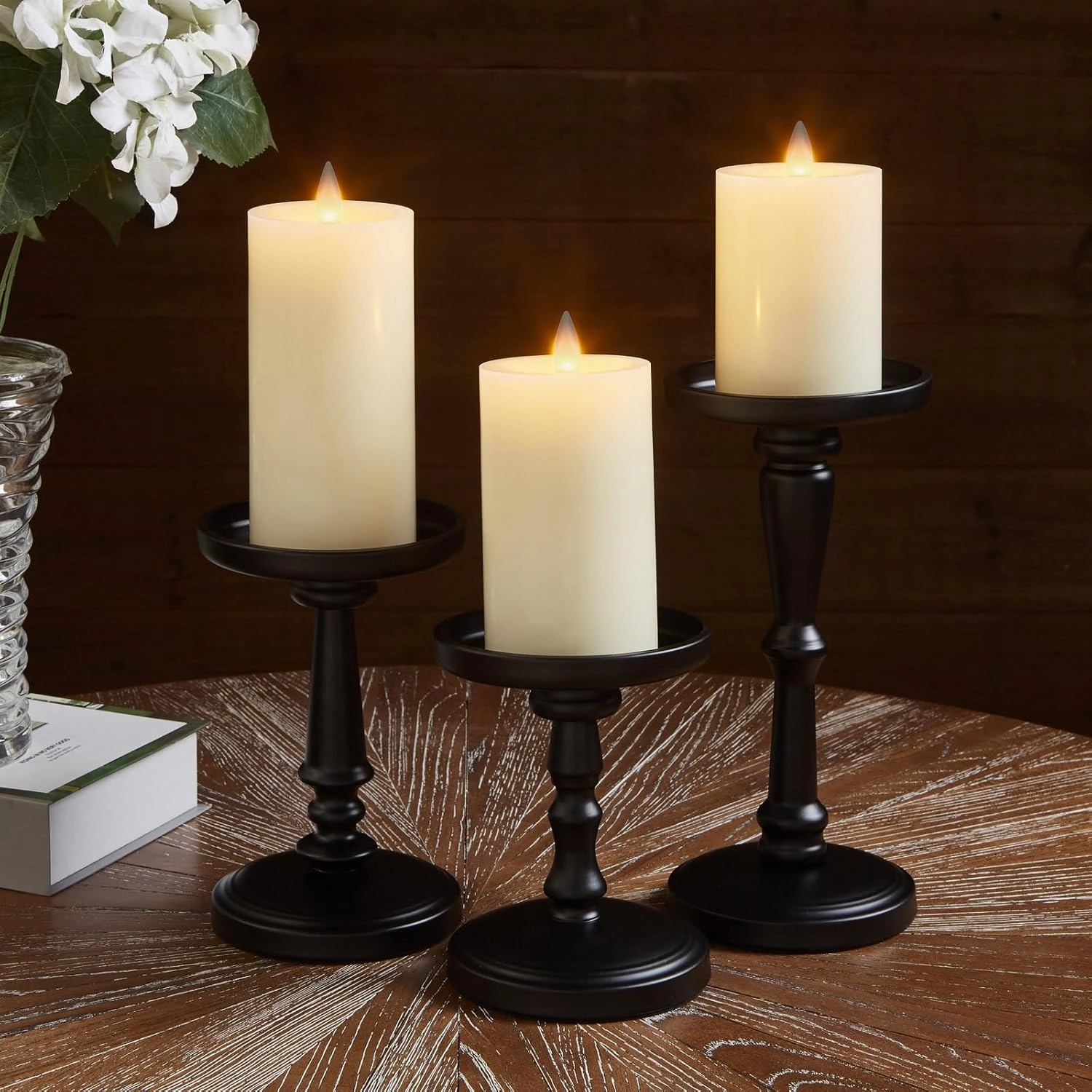 Flameless Pillar Candles Flickering with Remote Timer, Battery Operated LED Candles Up to 400 Hours, 3D Moving Flame Real Wax Candles, Set of 3, D3 x H4, 5", 6",Remote Included(Ivory)