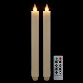 Flameless Taper Candles Flickering with Remote and Timer, 3D Moving Flame Taper Candle Battery Operated to 400 Hours, 9 Inch Window Candles, (Ivory-Vertical Stripes)