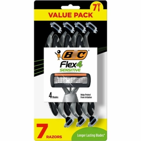 Flex 4 Sensitive Disposable Razors For Men, 7 Piece Manual Shaving Razor Type Set - 30 Degree Pivoting Disposable Men's Razor Head To Adjust To The Contours Of Your Face