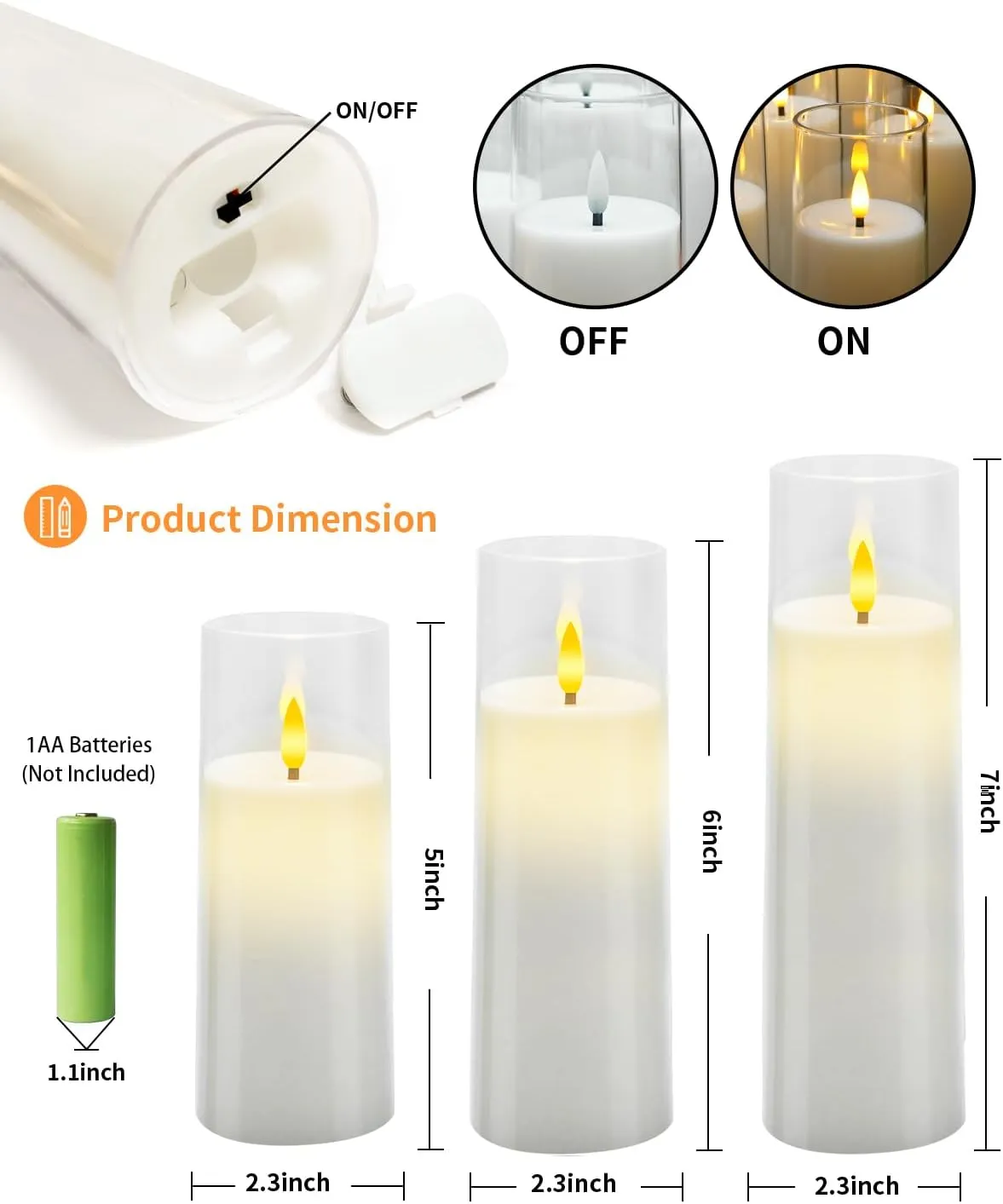 Flickering Flameless Candles Battery Operated with Remote and 2/4/6/8 H Timer Plexiglass Led Pillar Candles Pack of 9 (D2.3"xH 5"6"7")with Realistic Moving Wick Candles for Home Decor(White)