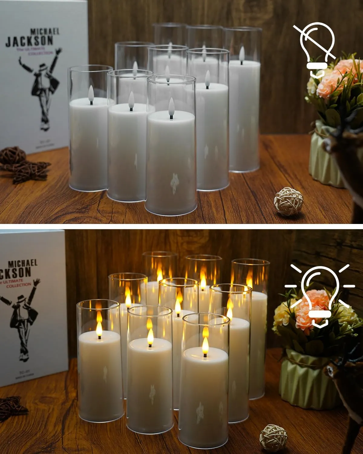 Flickering Flameless Candles Battery Operated with Remote and 2/4/6/8 H Timer Plexiglass Led Pillar Candles Pack of 9 (D2.3"xH 5"6"7")with Realistic Moving Wick Candles for Home Decor(White)