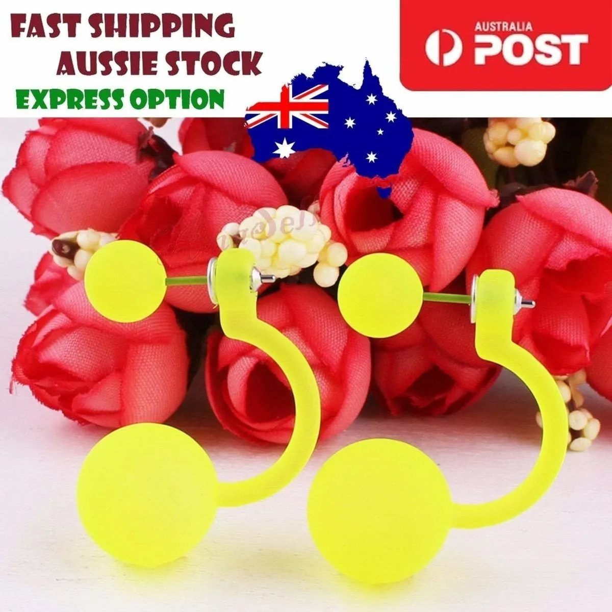 Fluorescent Colourful Bright Double Ball Earrings Double Sided Pearl Stud Bar