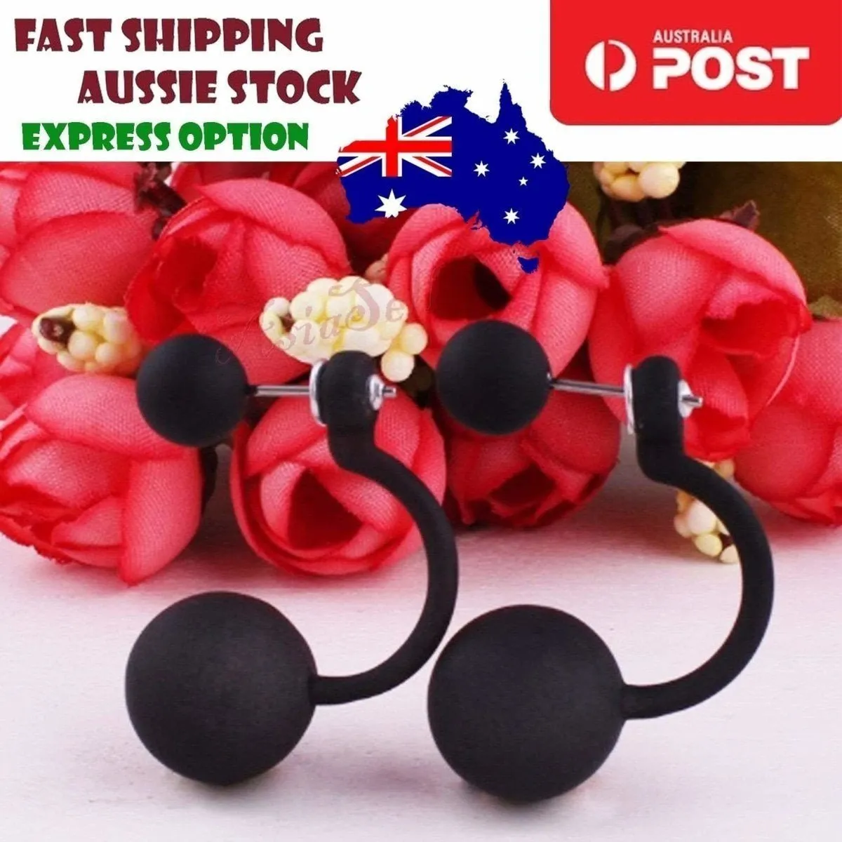 Fluorescent Colourful Bright Double Ball Earrings Double Sided Pearl Stud Bar