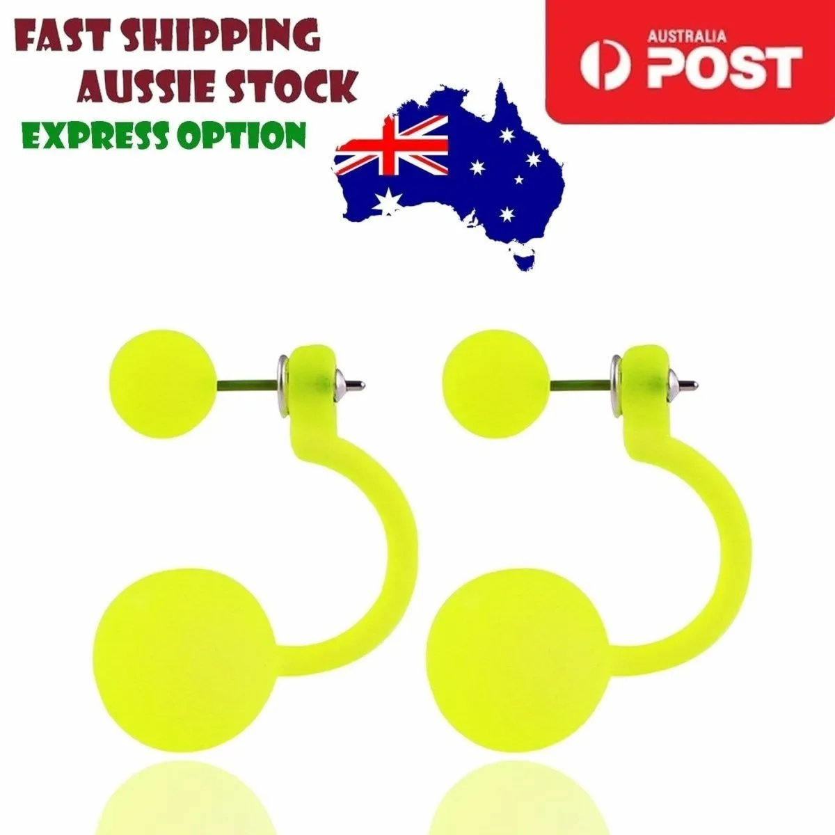 Fluorescent Colourful Bright Double Ball Earrings Double Sided Pearl Stud Bar