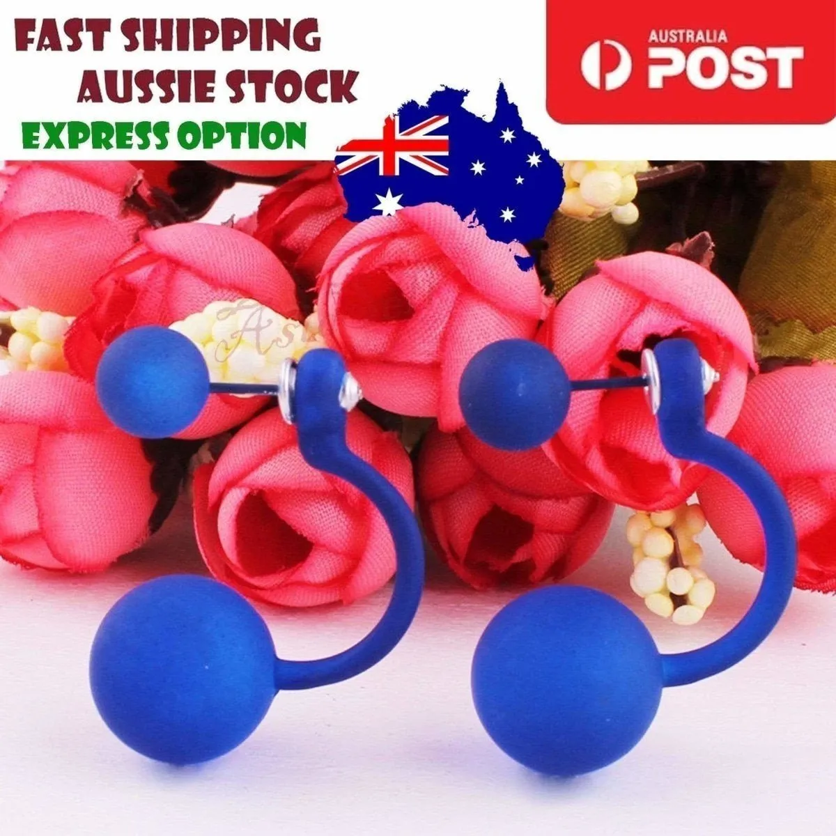 Fluorescent Colourful Bright Double Ball Earrings Double Sided Pearl Stud Bar