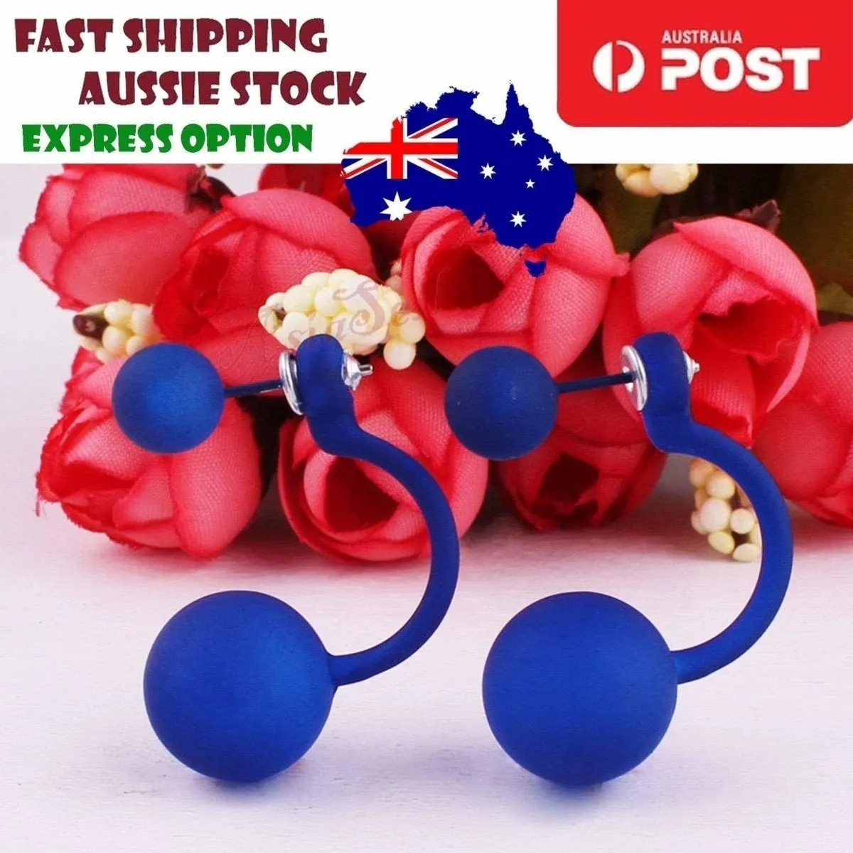 Fluorescent Colourful Bright Double Ball Earrings Double Sided Pearl Stud Bar