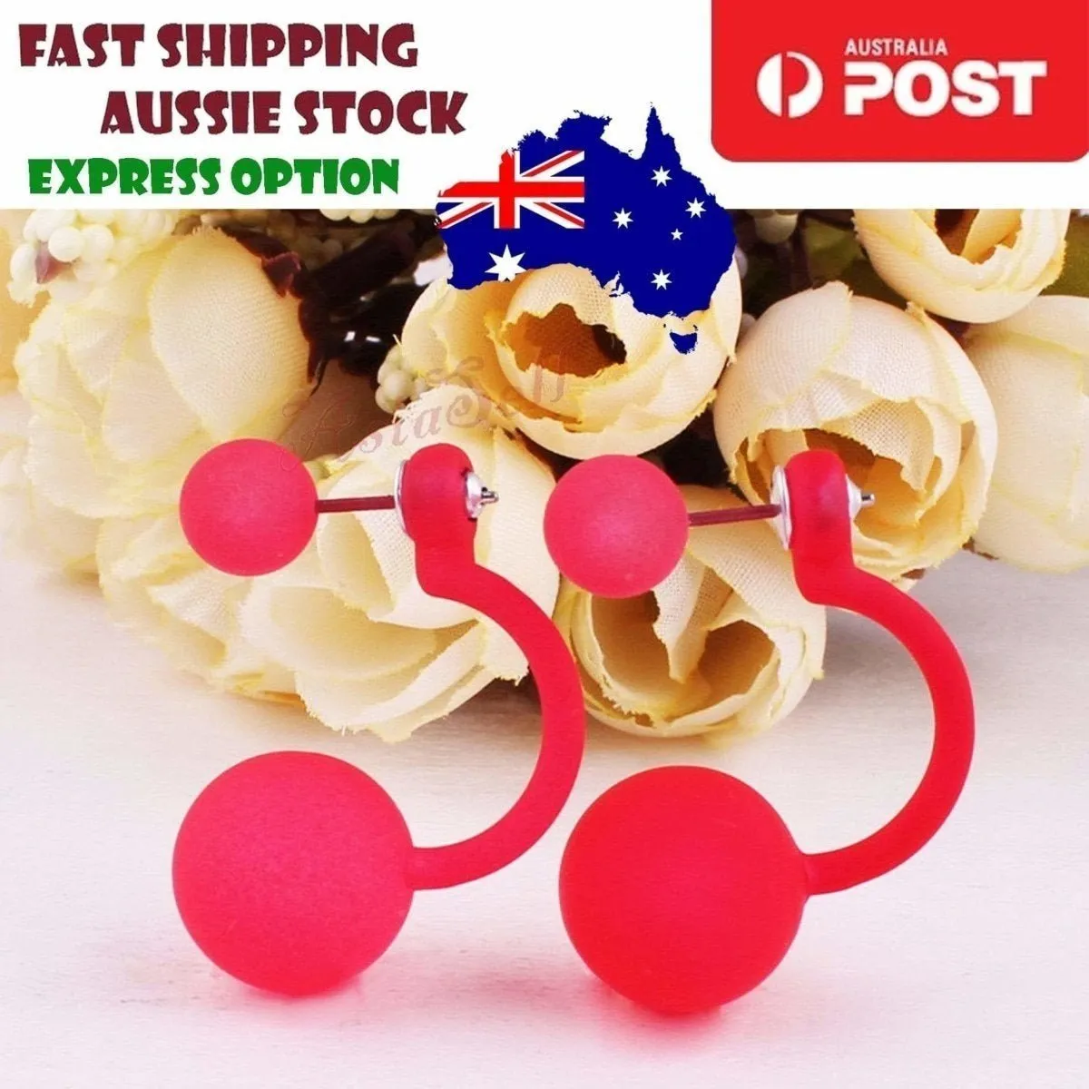 Fluorescent Colourful Bright Double Ball Earrings Double Sided Pearl Stud Bar