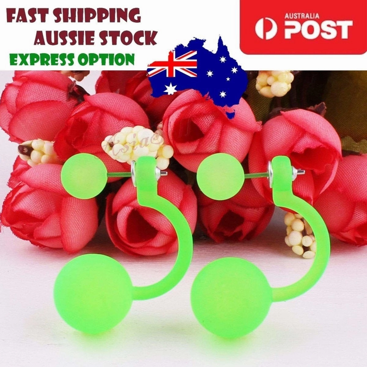Fluorescent Colourful Bright Double Ball Earrings Double Sided Pearl Stud Bar