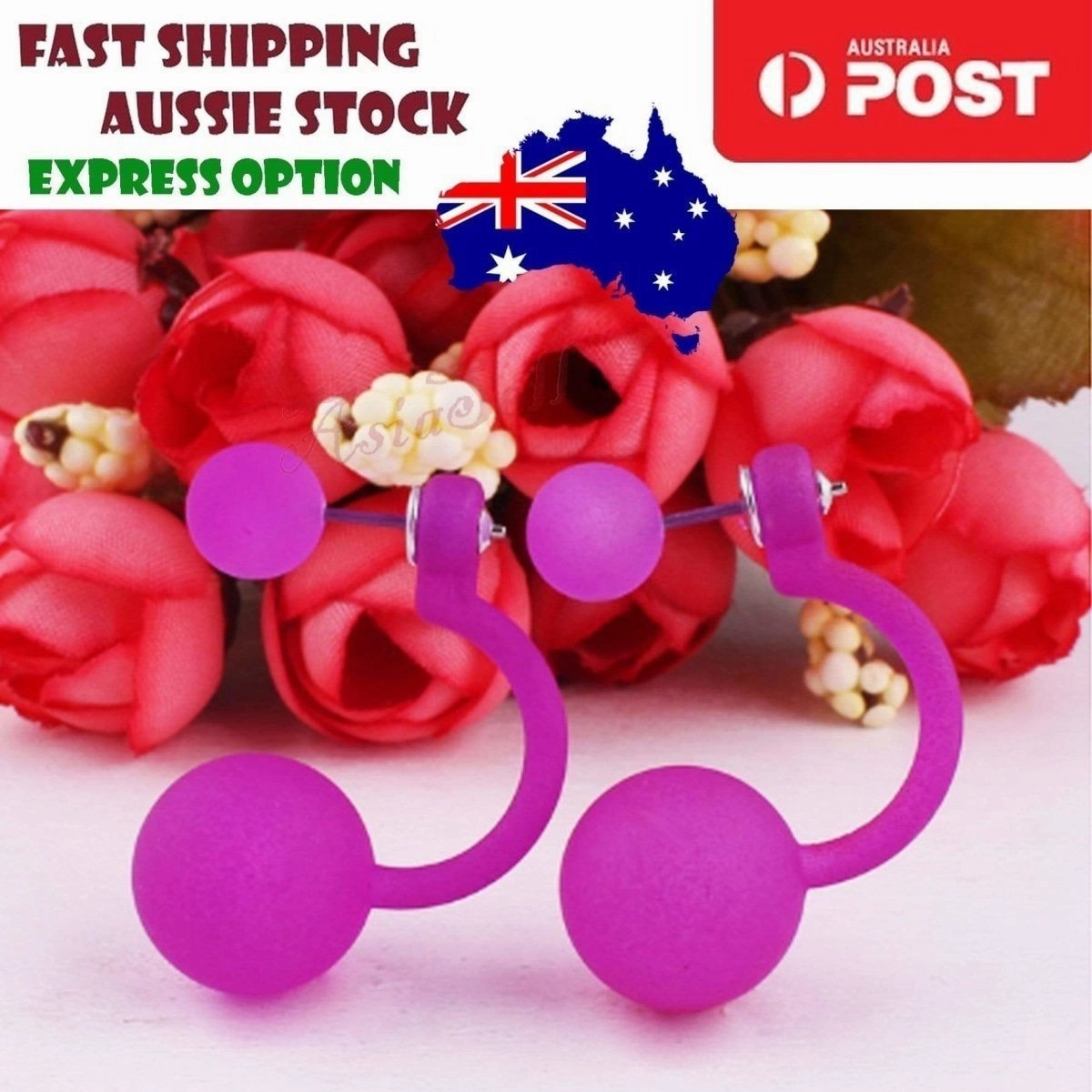 Fluorescent Colourful Bright Double Ball Earrings Double Sided Pearl Stud Bar