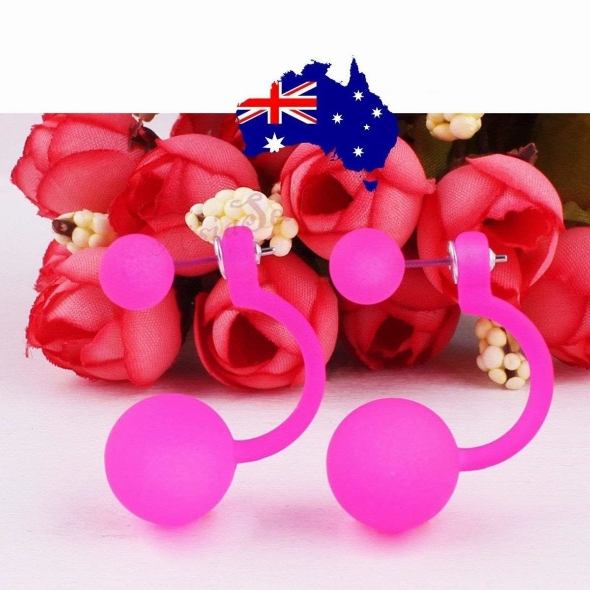 Fluorescent Colourful Bright Double Ball Earrings Double Sided Pearl Stud Bar